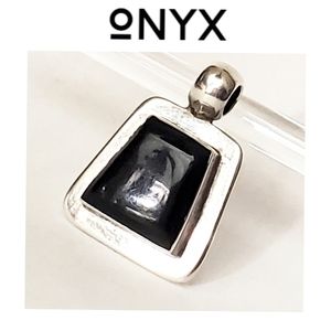 Black Pendant Onyx Set in Sterling - Unisex